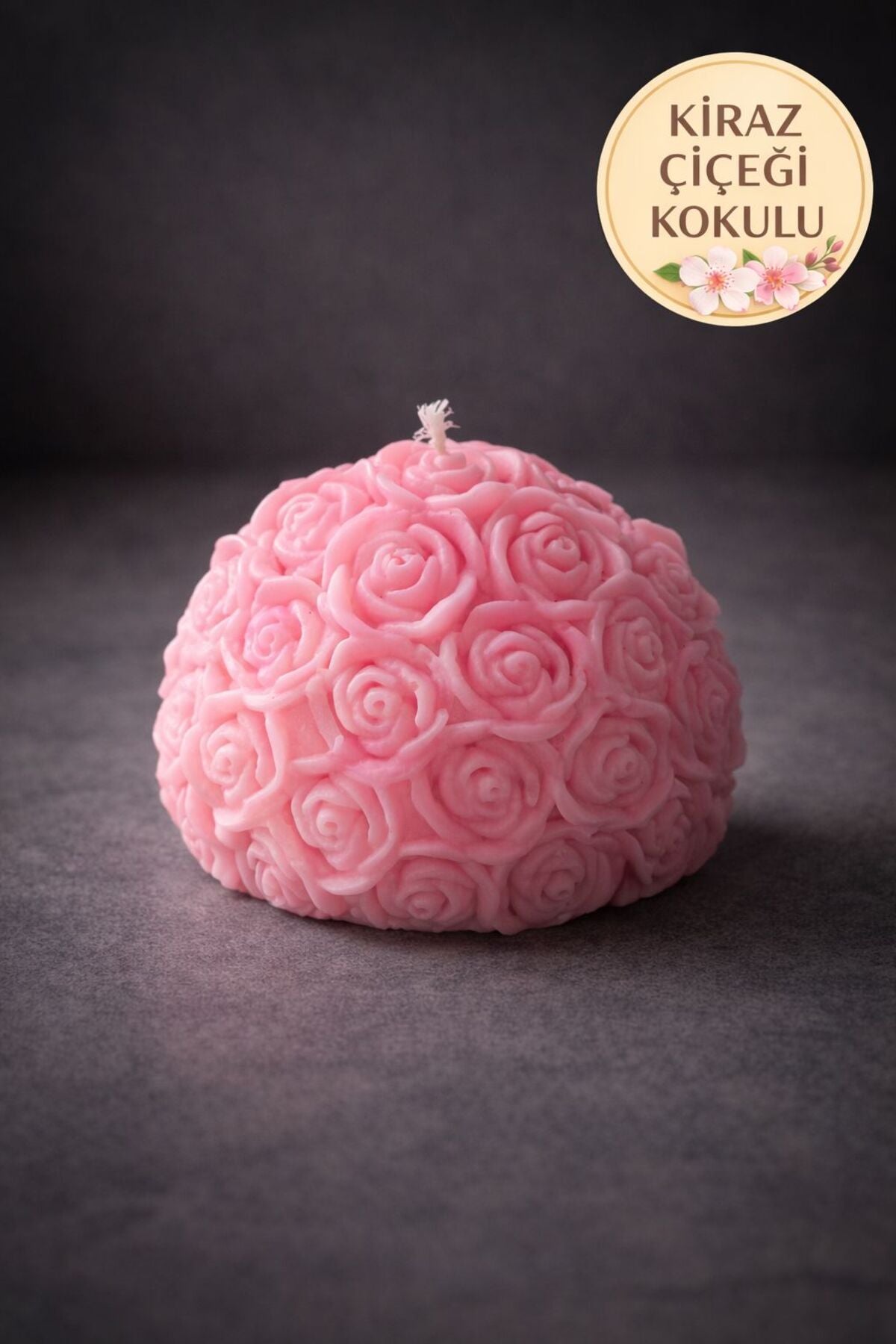 Kiraz Çiçeği Kokulu Açık Pembe Renk Gül Desenli Mum