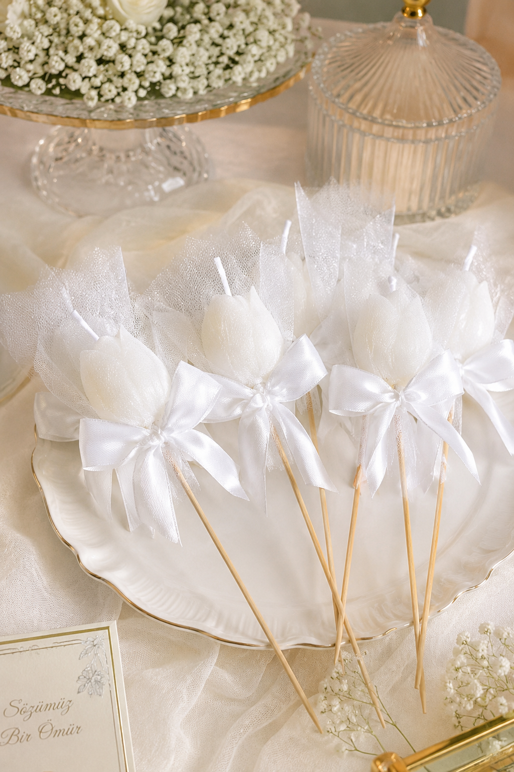 10 Adet Kişiye Özel Beyaz Lale Kokulu Mum Hediyelik Söz Nişan Kına Baby Shower Organizasyon Hediyesi
