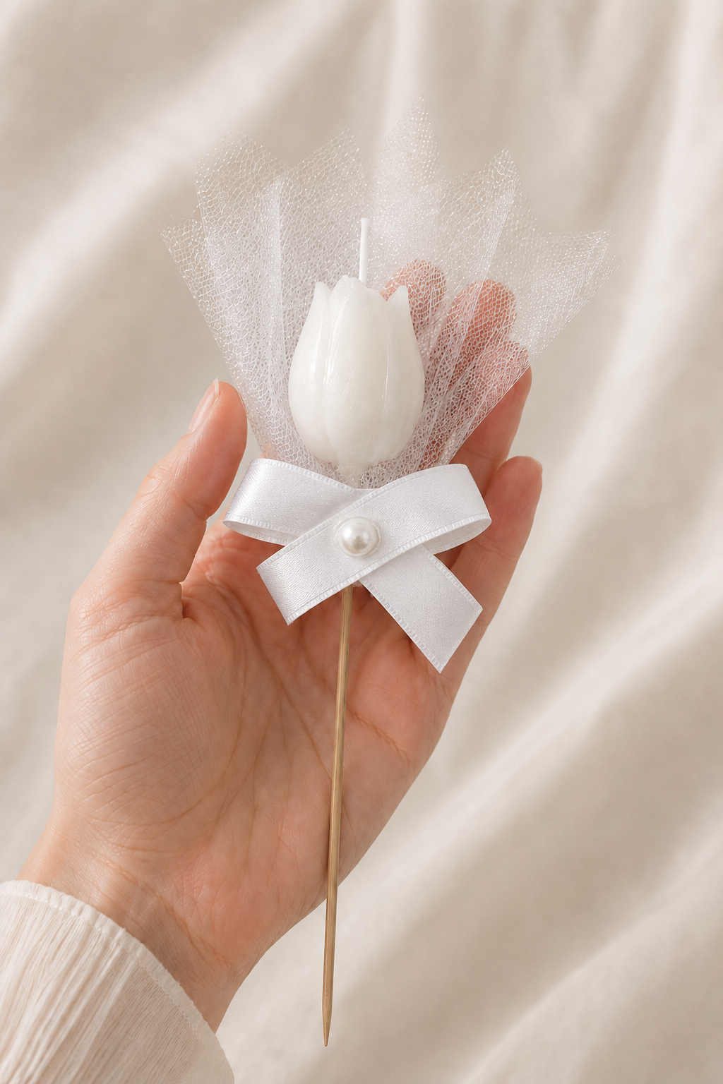 300 Adet Kişiye Özel İnci Taneli Beyaz Lale Kokulu Mum Hediyelik Söz Nişan Kına Baby Shower Organizasyon Hediyesi