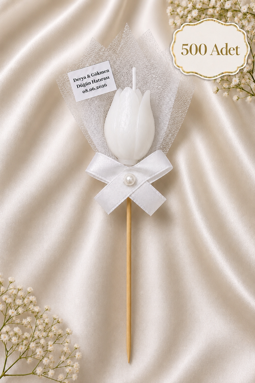 500 Adet Kişiye Özel Beyaz Lale Kokulu Mum Hediyelik Söz Nişan Kına Baby Shower Organizasyon Hediyesi