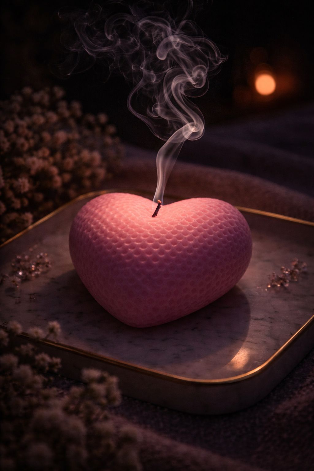 Vanilya Kokulu Açık Pembe Renkli Kalpli Mum