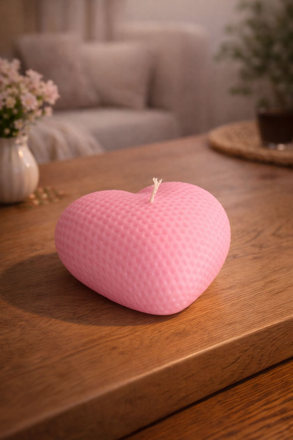 Vanilya Kokulu Açık Pembe Renkli Kalpli Mum