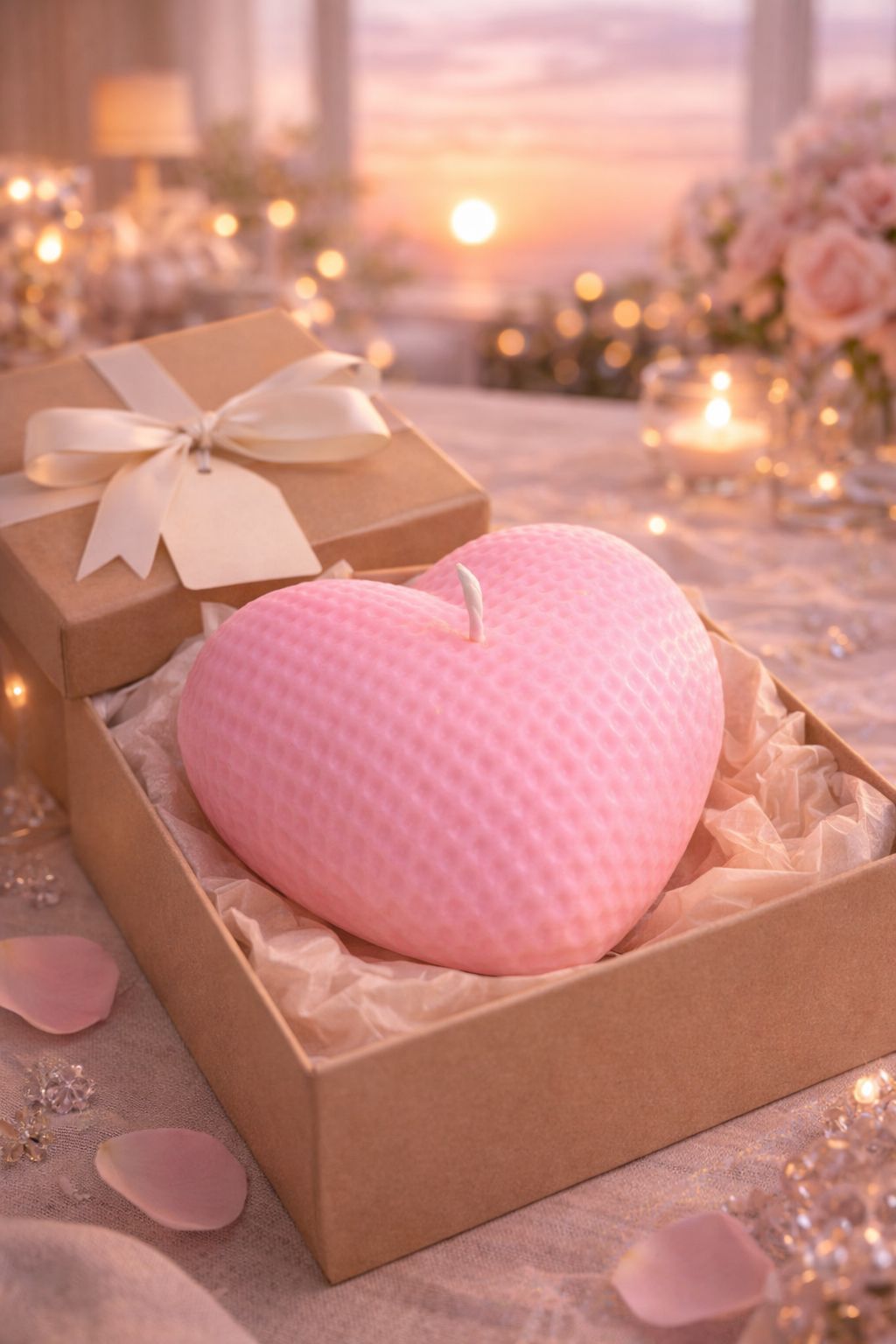 Vanilya Kokulu Açık Pembe Renkli Kalpli Mum