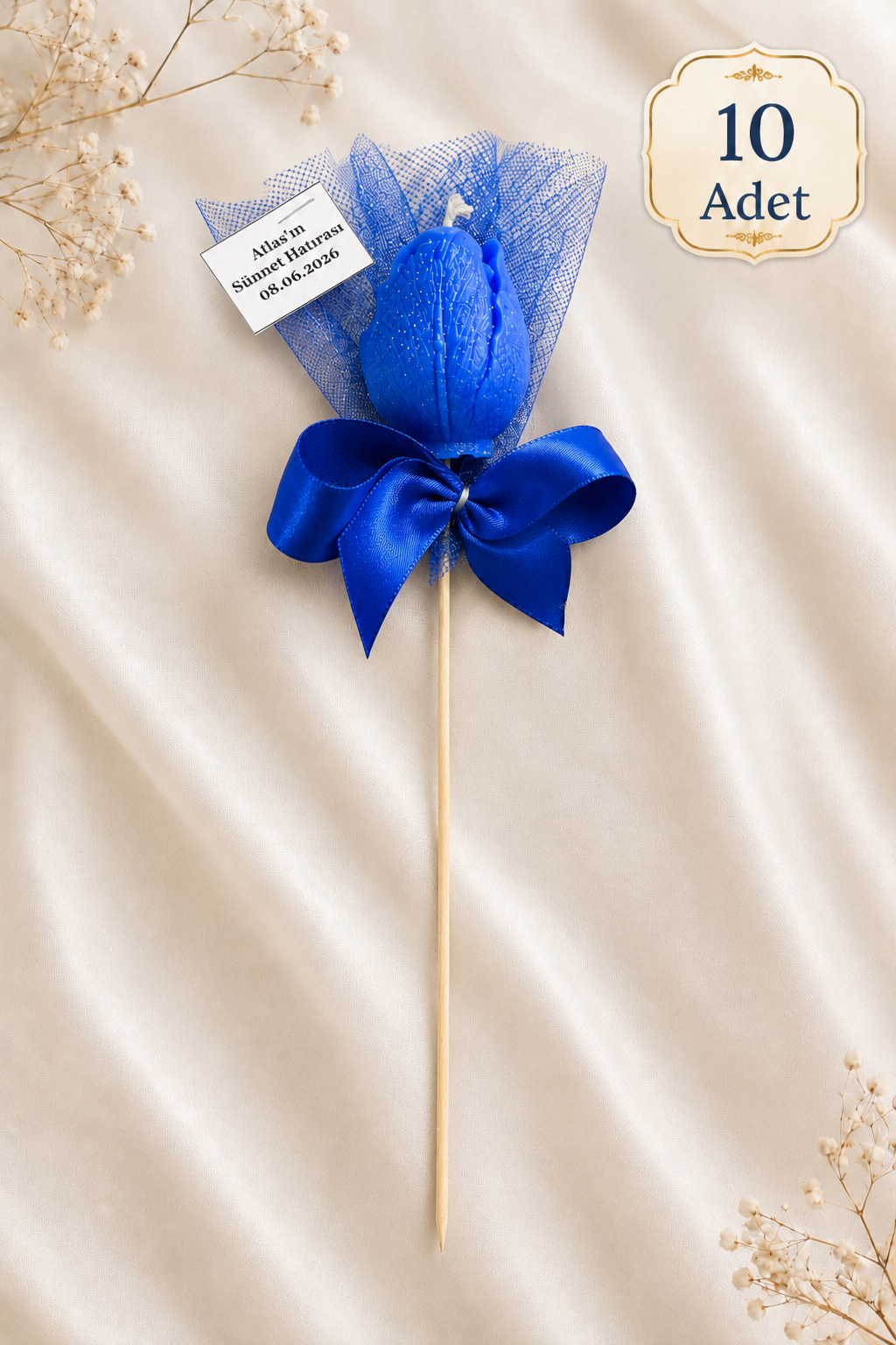 10 Adet Kişiye Özel Mavi Lale Kokulu Mum Hediyelik Söz Nişan Kına Baby Shower Organizasyon Hediyesi